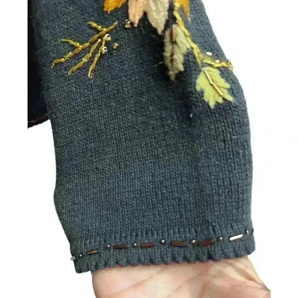 Tiara International Sweater Cardigan Small Black Embroidery Beaded - Picture 10 of 13